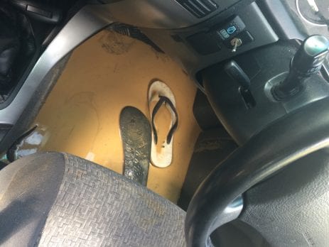 Flood waters inside a Toyota Prado