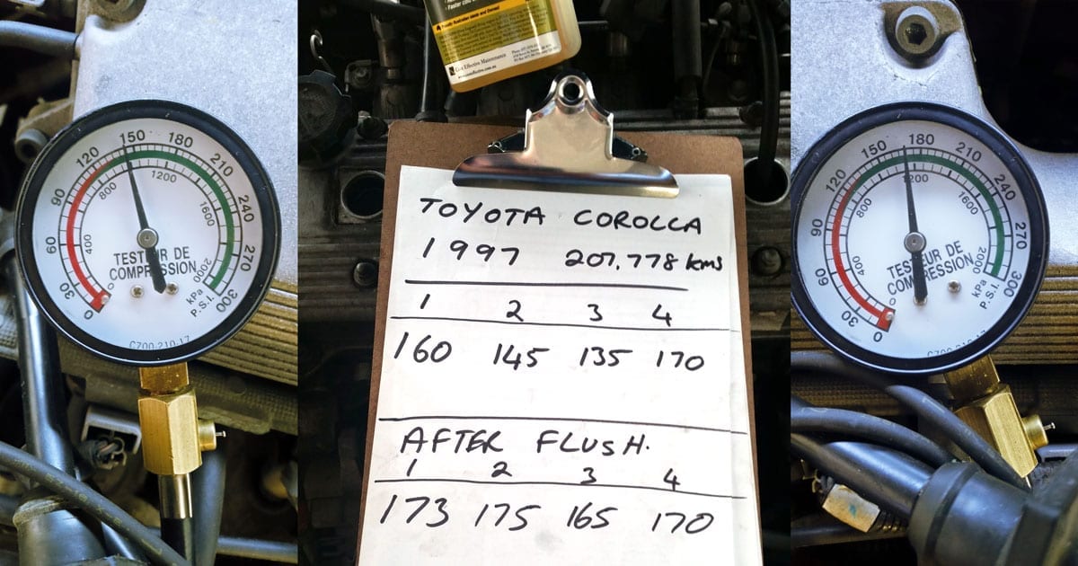 Toyota Corolla compression results after using Flushing Oil Concentrate