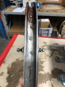 rust removed from a bicycle rim 